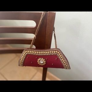 Red Heavy gold beaded Purse